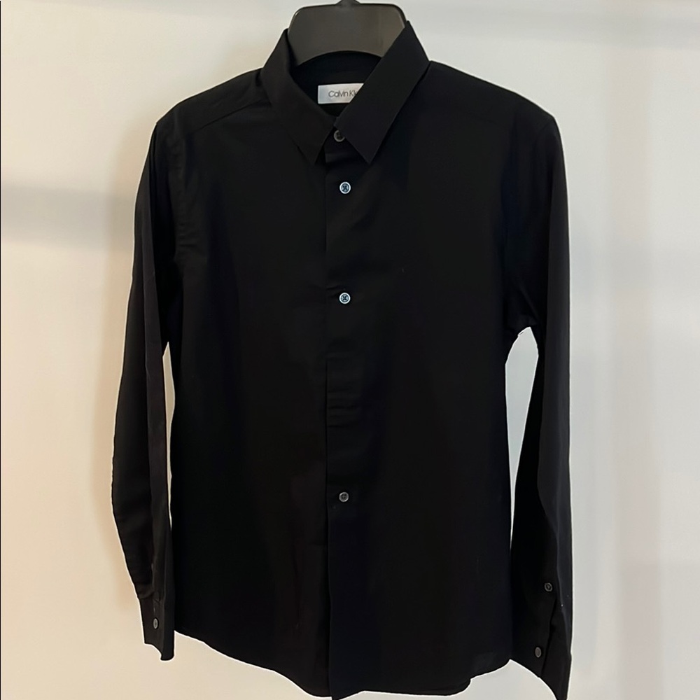 Calvin Klein Boys Black Button Down Slim Fit + Stretch Shirt with Long Sleeves